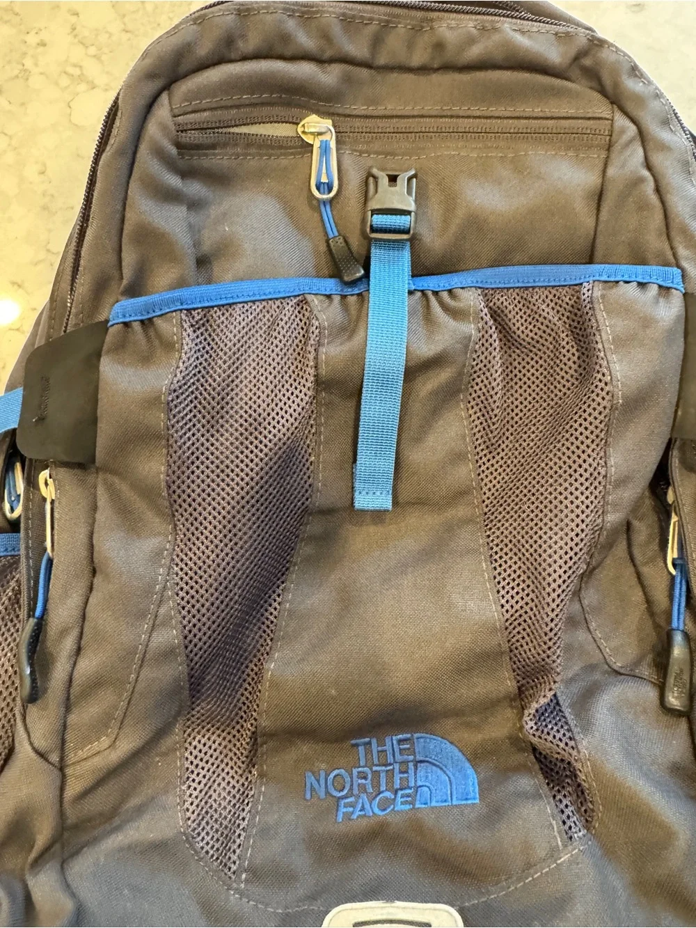 The North Face Rainer Backpack Gray Blue Hiking Laptop Travel School Book Bag